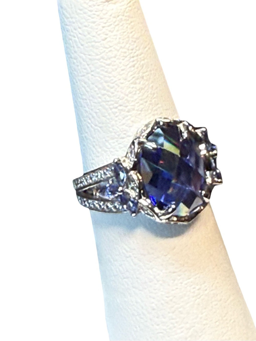 Sterling Silver Sapphire Ring Faceted Stone